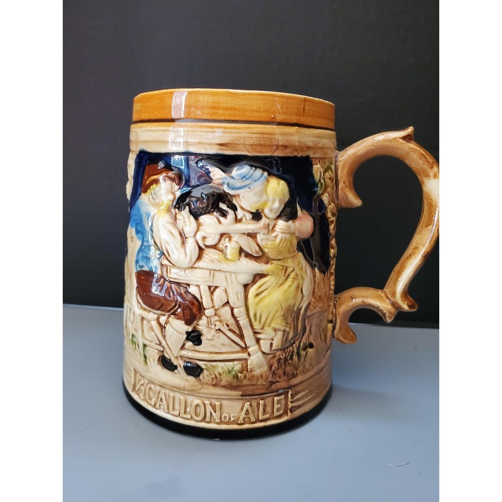 😎Vintage Ceramic Beer‎ Stein Mug 1/2 Gallon Ale Tavern Scene Japan - Picture 7 of 7